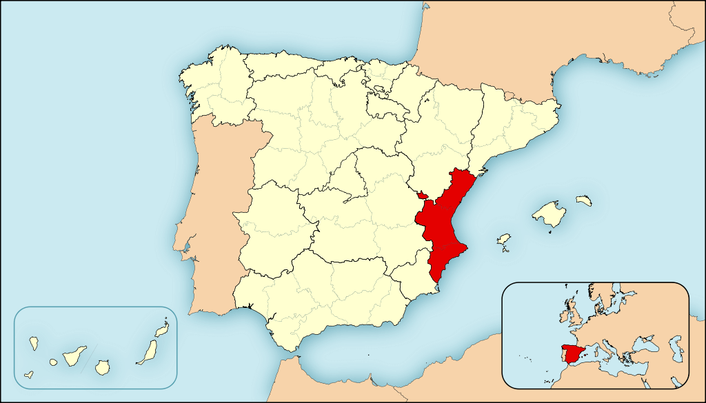 Местоположение Валенсии на карте Испании