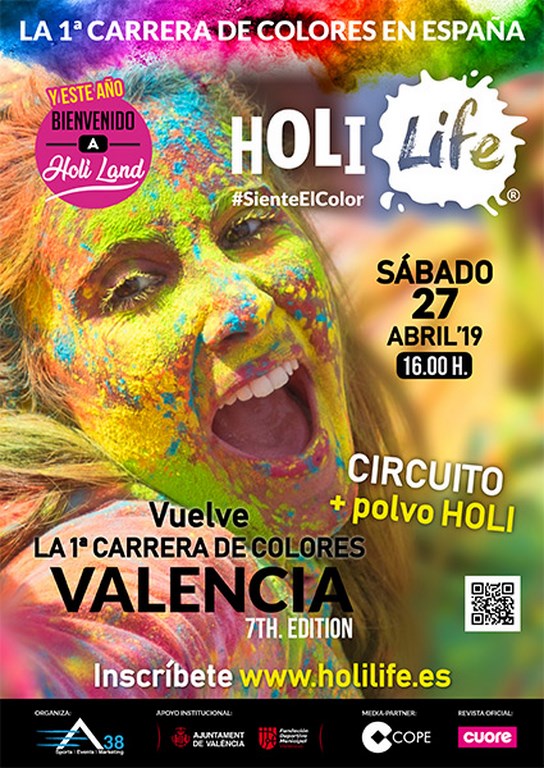 Красочный забег Holi Life 2019 в городе Валенсия