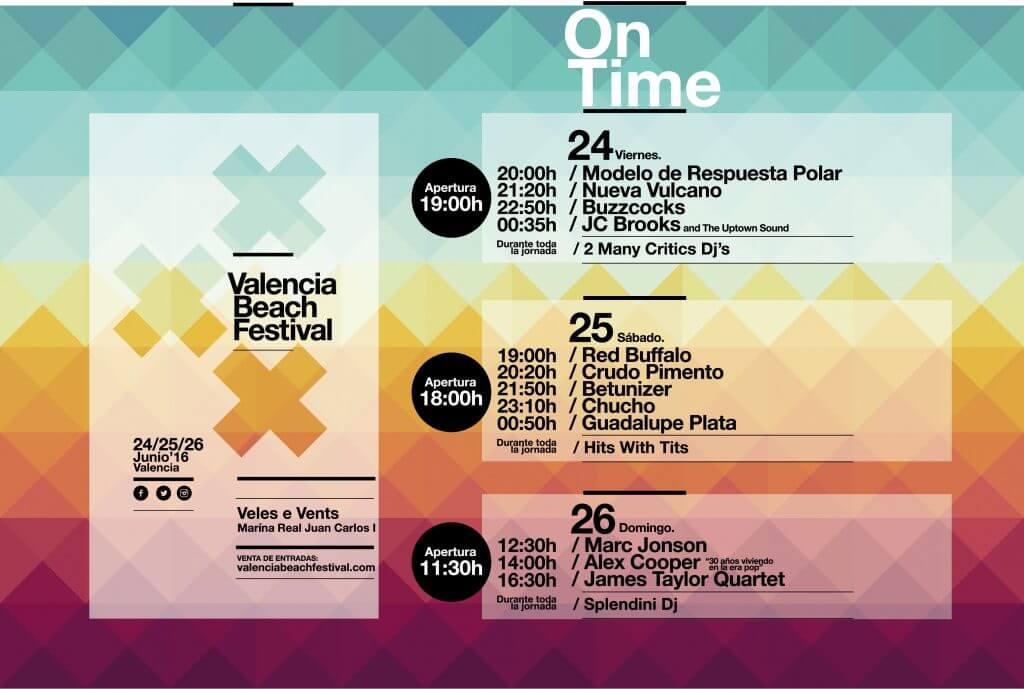 Программа  на летний музыкальный Фестиваль Valencia Beach Festival 2016 в городе Валенсия, Испания